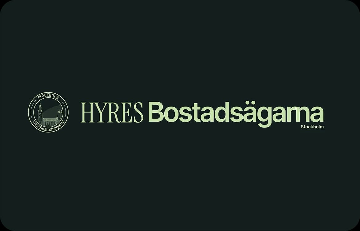 Hyres Bostadsägarna wordmark and crest on dark green